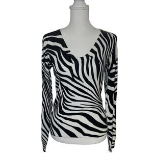 Y2K Motive Zebra Print Knit Long Sleeve Top Size Large